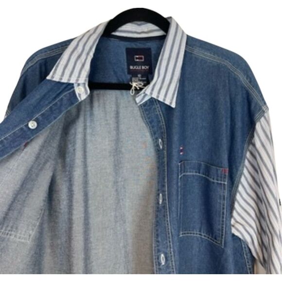 Vintage BUGLE BOY Shirt Men's Size XL Blue Denim Striped Button Down Cotton - Picture 11 of 12